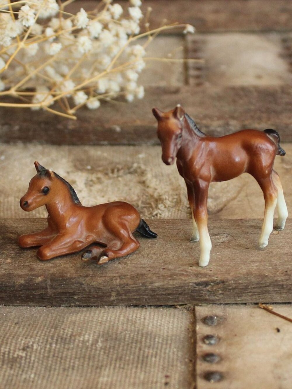 Vintage 1970s Breyer Horse, Bay Foals, Lying and Standing #5700,Maureen Love for